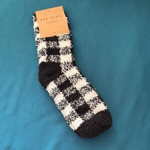 Rae Dunn black and white checkered cozy socks NWT